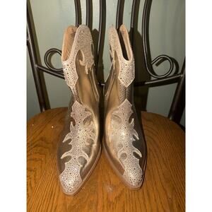 NEW Jessica Simpson Zolly Gold Western Boot Cowboy Rhinestones Ranch Size 7.5